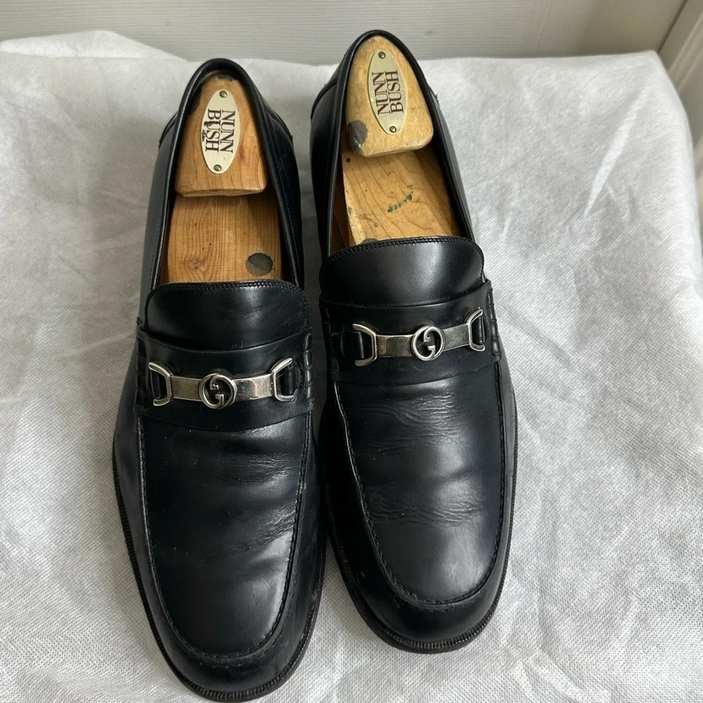 Gucci Gucci Black Leather Interlocking G Penny Loafers Size 8